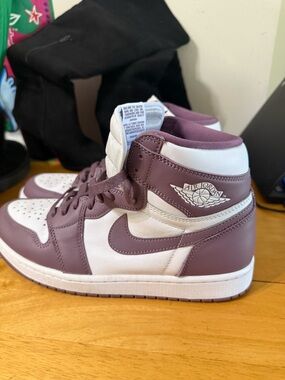 Air Jordan 1 High Top Sneakers in Mauve and White